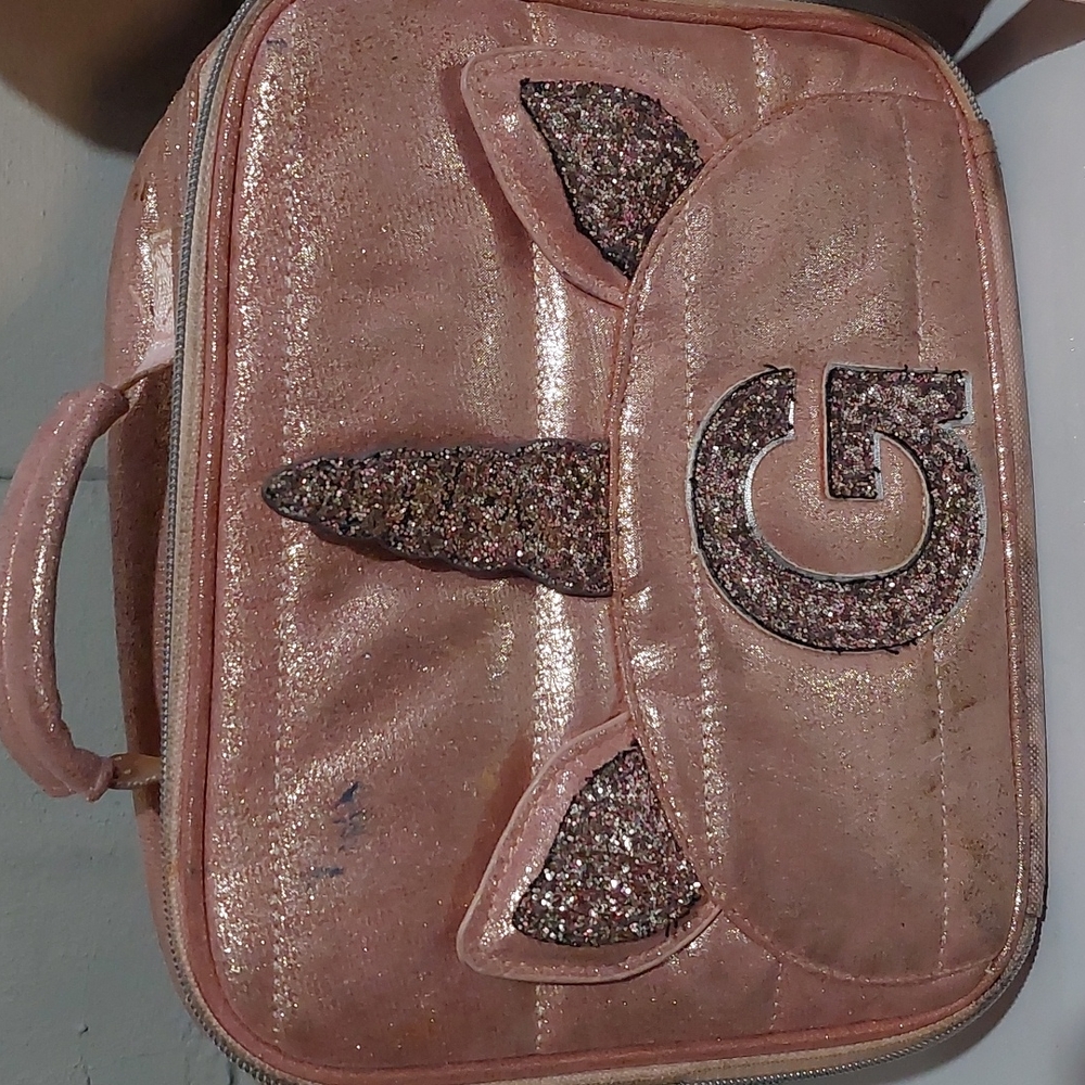 3BUNDLE🦄 Justice Unicorn "G" backpack, lunchbag & NWT pencil case; sparkle pink - Picture 5 of 16